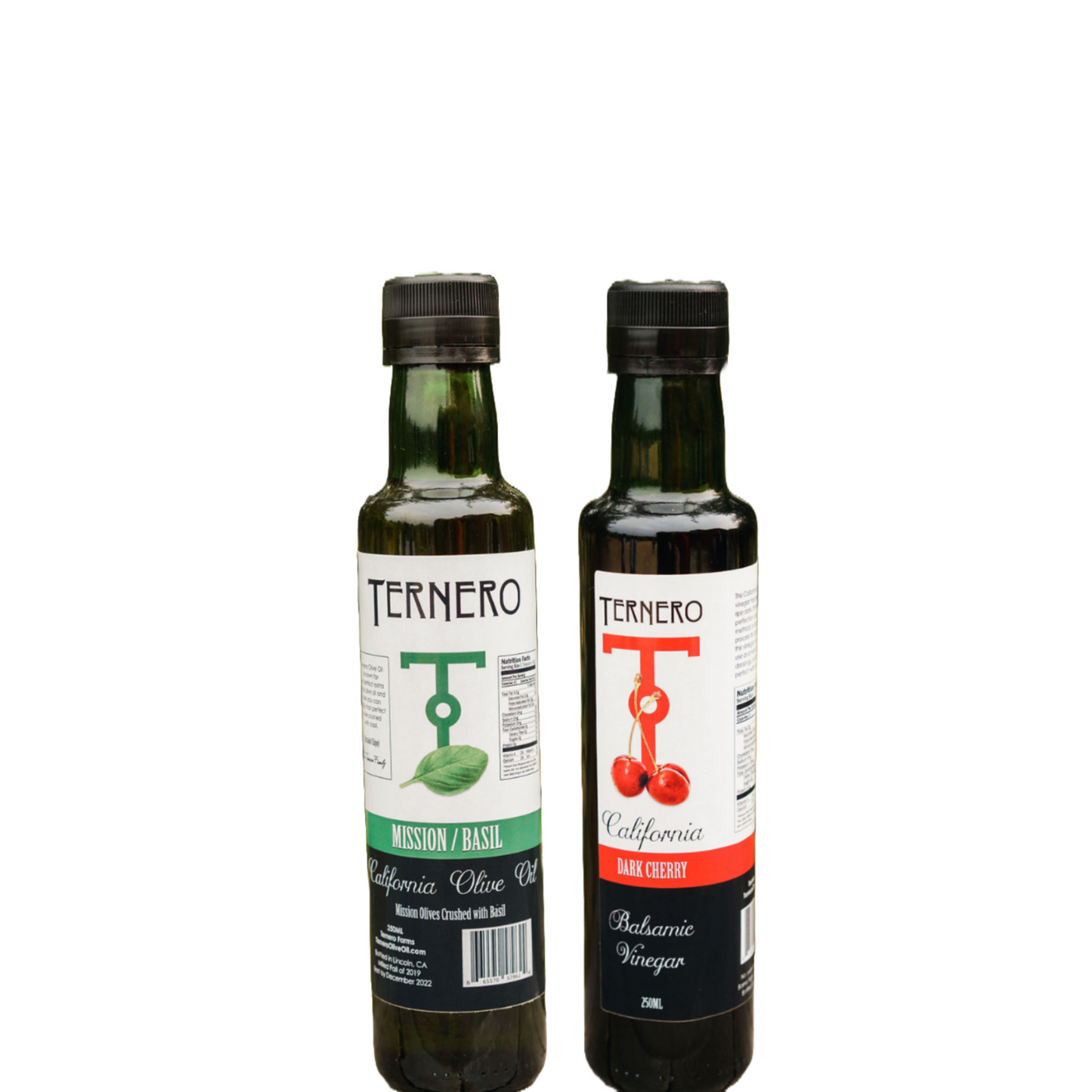 Ternero Basil Olive Oil (250 ml) and Dark Cherry Balsamic Vinegar (250 ml) Combo Pack