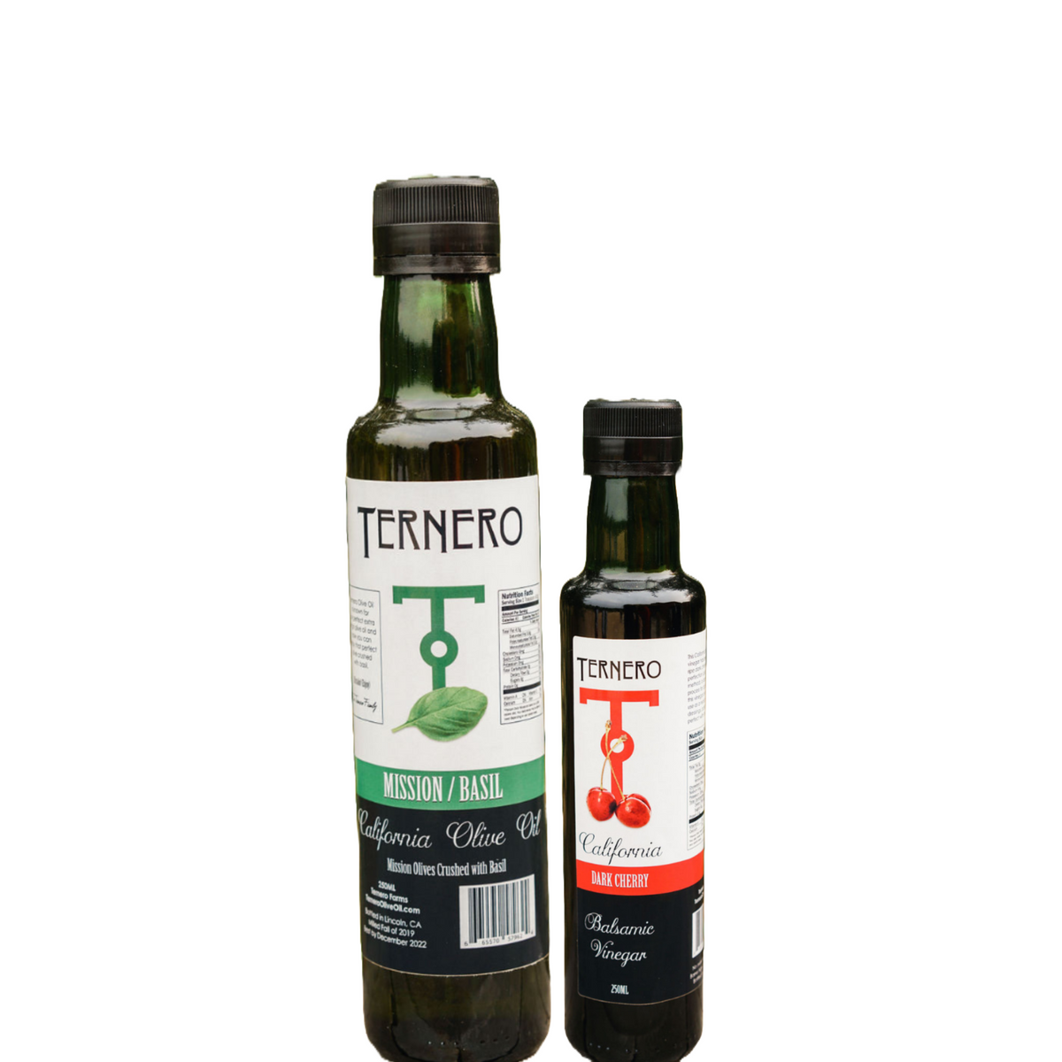 Ternero Basil Olive Oil (250 ml) and Dark Cherry Balsamic Vinegar (250 ml) Combo Pack
